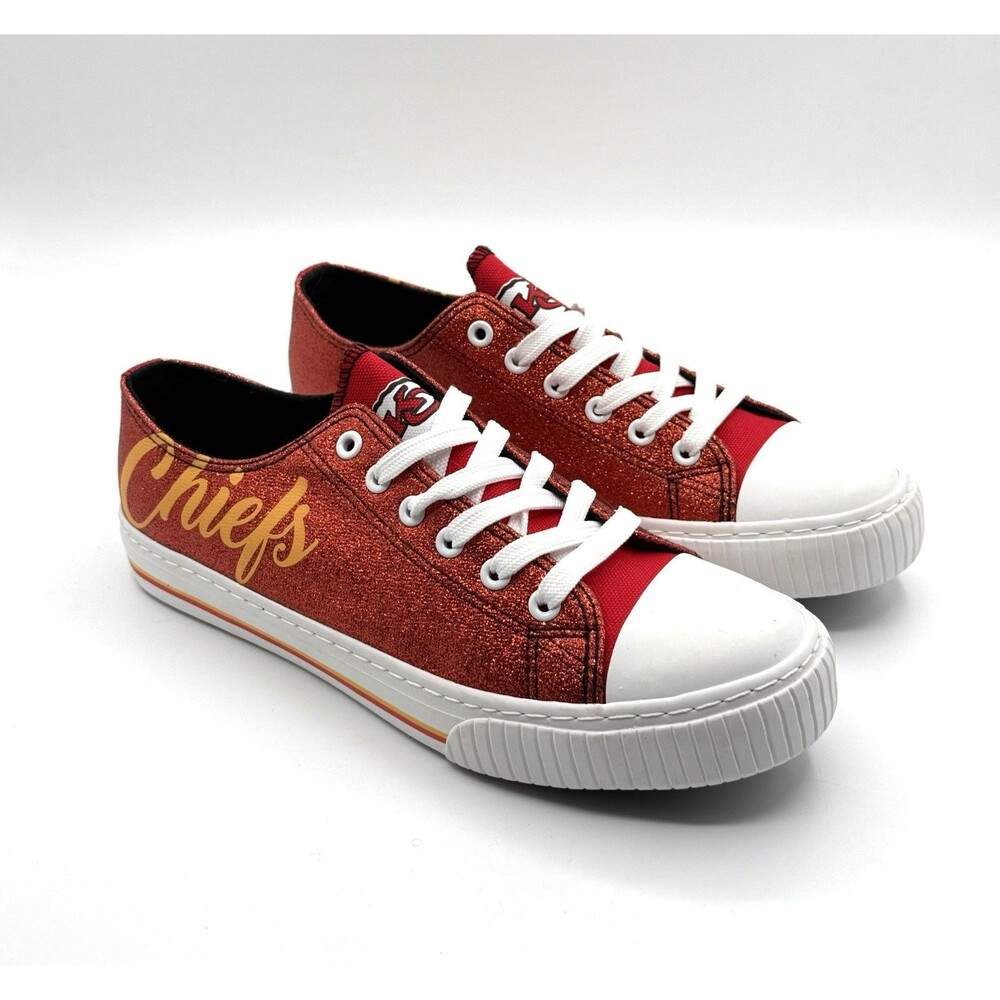 FOCO Kansas City Chiefs NFL Womens Color Glitter Red Canvas Shoes - 10 NEW